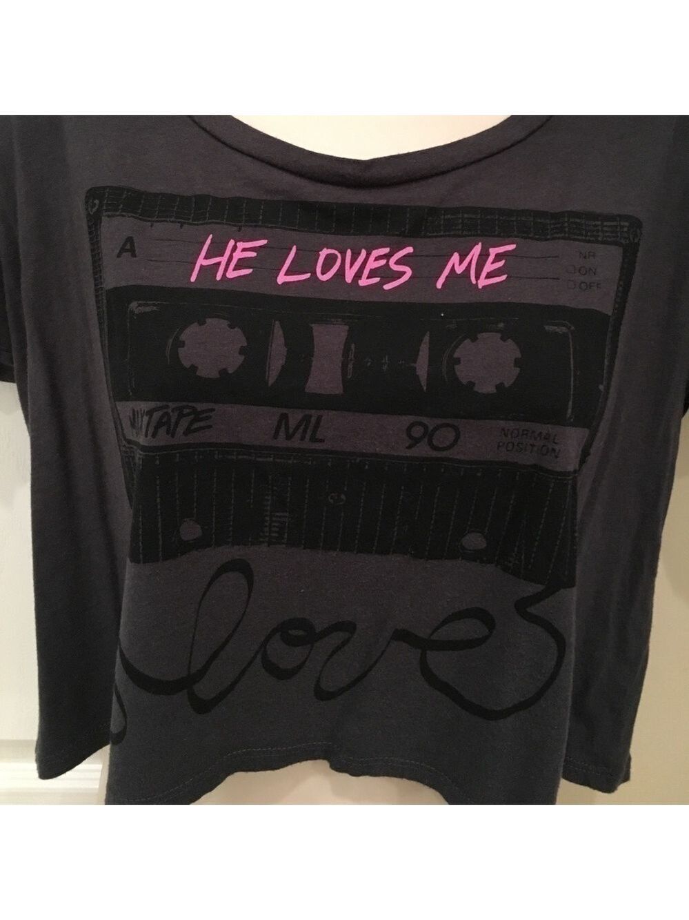 STRANDED Dark Gray Crop Tee "He Loves Me" Tee (S) - Picture 3 of 4
